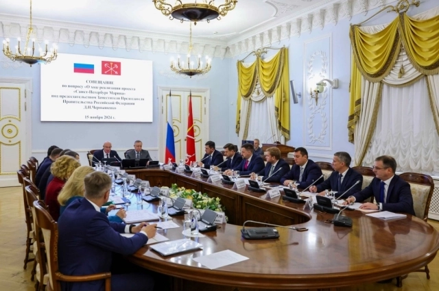 Совещание по проекту «Санкт‑Петербург Марина» под председательством заместителя председателя Правительства РФ Дмитрия Чернышенко.