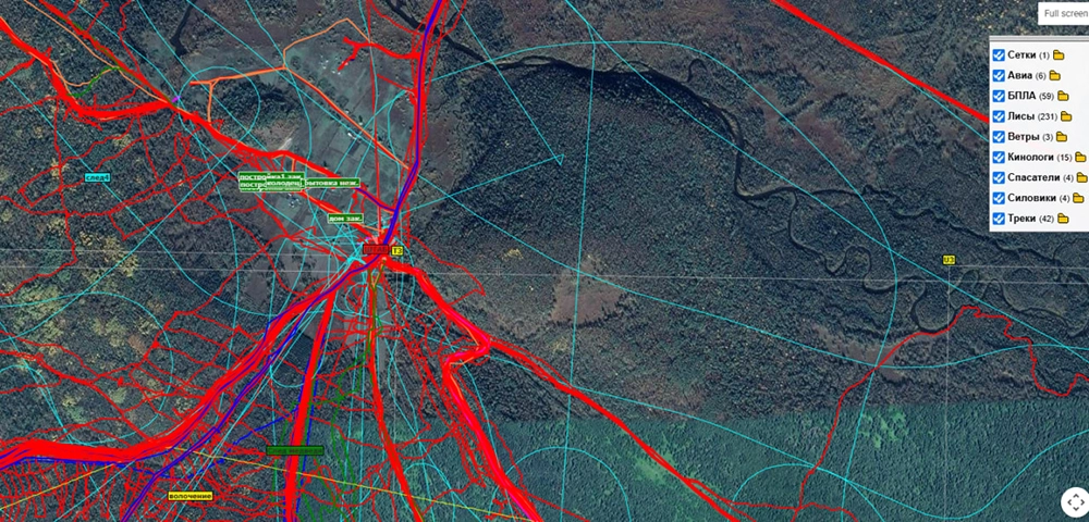 Зоны поиска семьи Усольцевых.