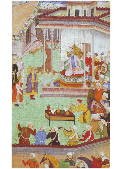  Пир Бабура в Агре 1525 г. Миниатюра из рукописи Бабур-наме . Индия, 1590-е гг. Бумага, темпера