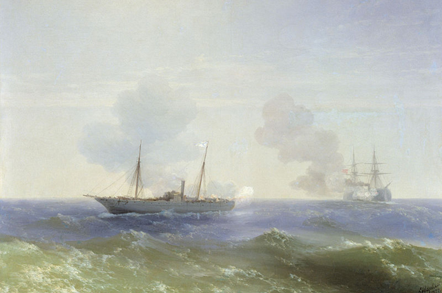 Айвазовский И. К. 1887, «Бой парохода „Веста“ с турецким броненосцем „Фетхи-Буленд“ в Чёрном море 11 июля 1877 года»