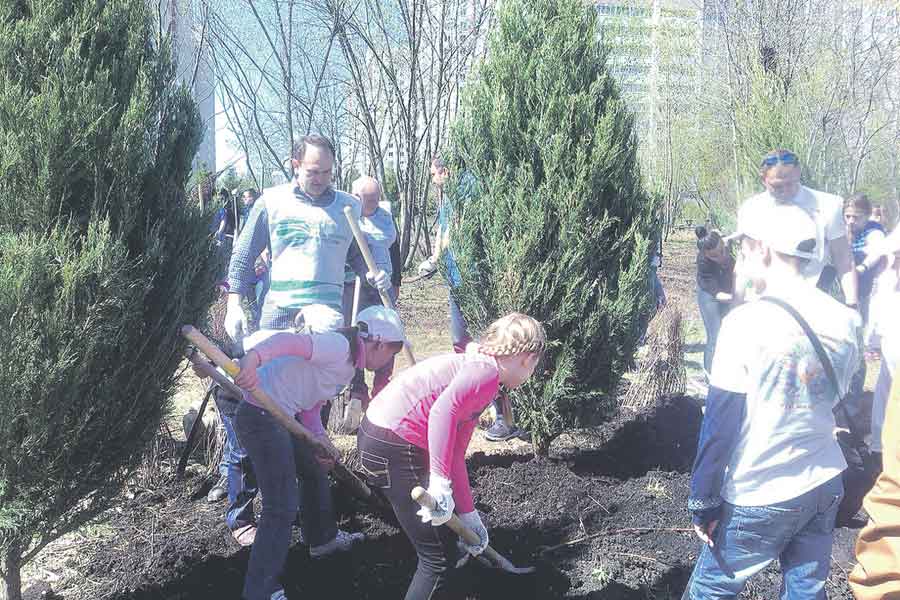 В ботаническом саду в этом году тоже прошёл всероссийский субботник -  активисты убрали мусор и посадили деревья.