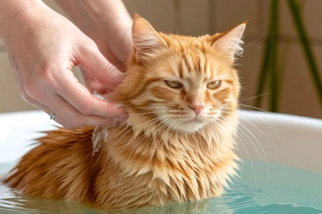 Не все кошки любят водные процедуры.
