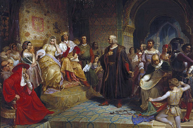 «Колумб перед королевой» Эмануэль Готлиб Лойце (1843)