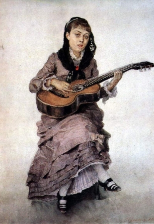 В семье Василия Сурикова были знакомы с музыкой, любили петь и играть на гитаре, сам художник тоже на ней играл. Однажды он написал портрет своей родственницы Софьи Кропоткиной с любимым музыкальным инструментом.
