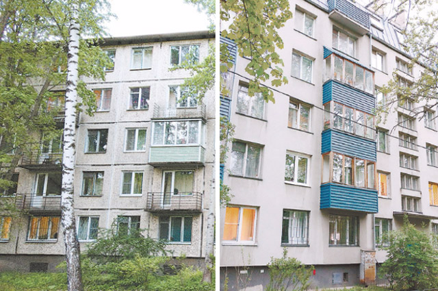 С.-Петербург. Тот случай, когда жильцы неотремонтированного дома (слева) не завидуют соседям в обновлённом доме (справа).