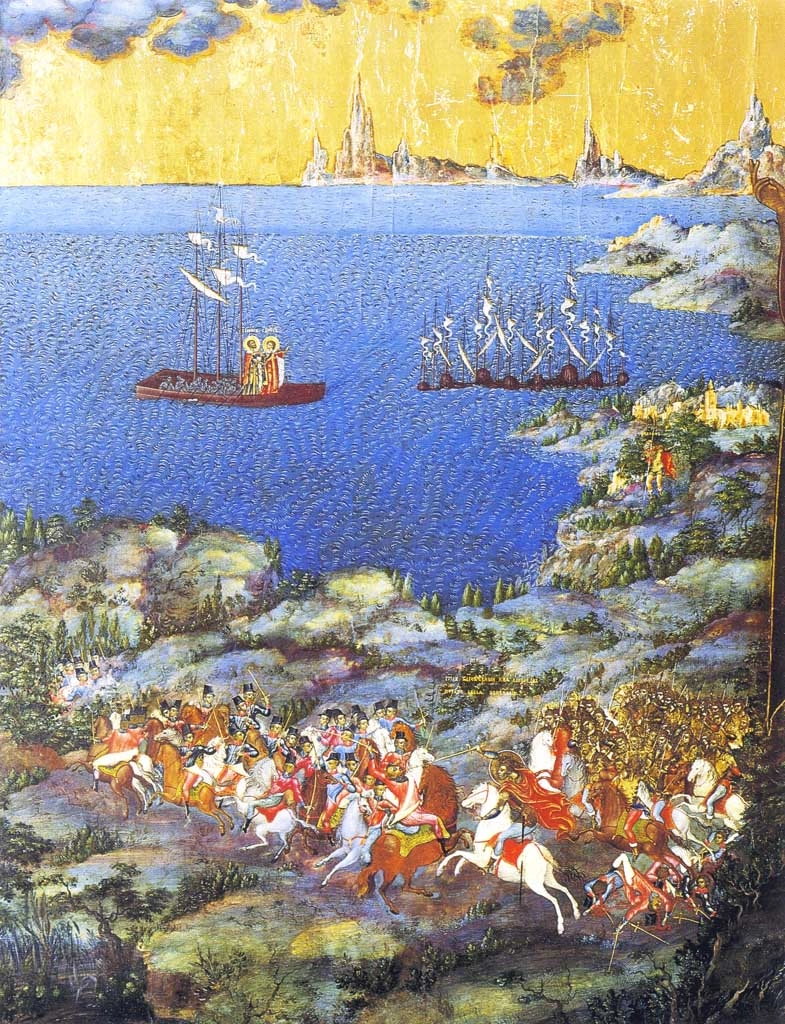 Невская битва (фрагмент иконы «Александр Невский со сценами жития», XIX век).