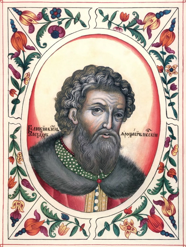 Александр Невский. Миниатюра из «Царского титулярника», 1672.
