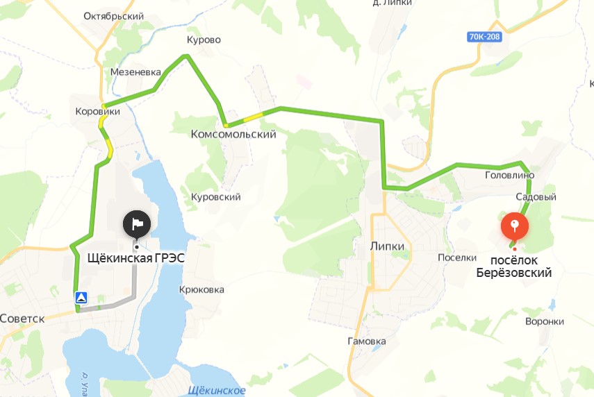По прямой от поселка Березовский до ГРЭС - около 6 км. 