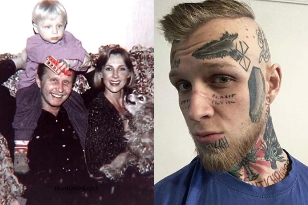 Денис Шальных в детстве с родителям; Татуировки Дениса Шальных