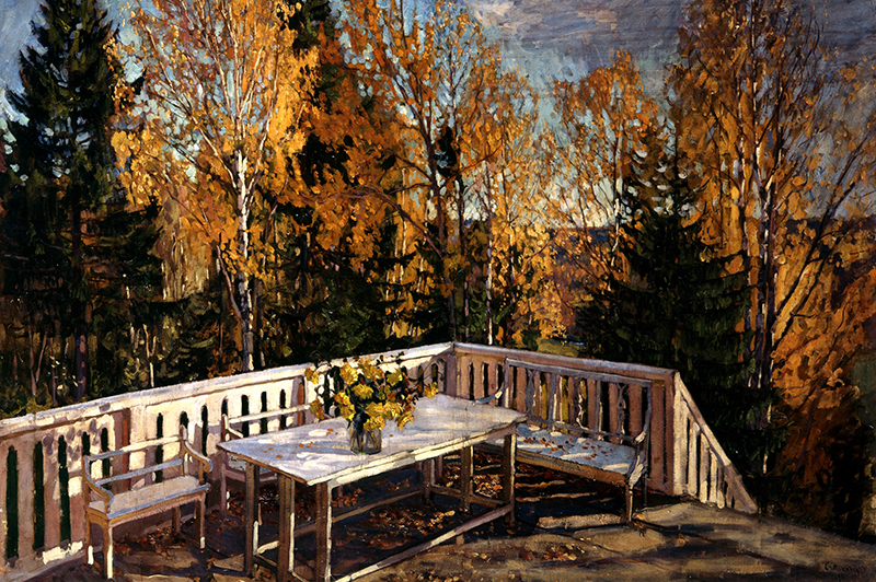 Картина На веранде. Осень . Станислав Жуковский. 1911 г