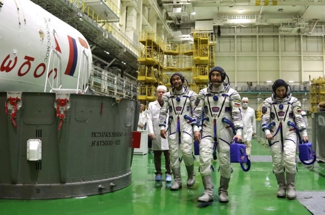 Российско-американский экипаж корабля «Союз МС-29» на космодроме Байконур.