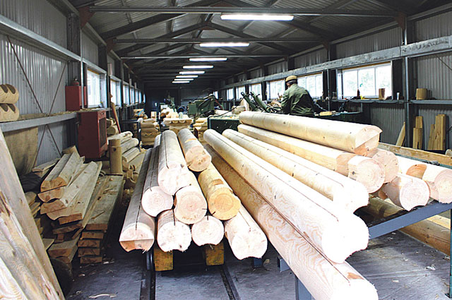 В лесхозе построены цеха, в том числе по переработке мелкотоварной древесины и по производству оцилиндрованных деталей.