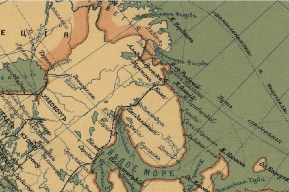 Карта железной дороги с конечной станцией Мурман, 1916 год.