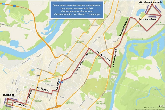 Схема движения автобусного маршрута №264