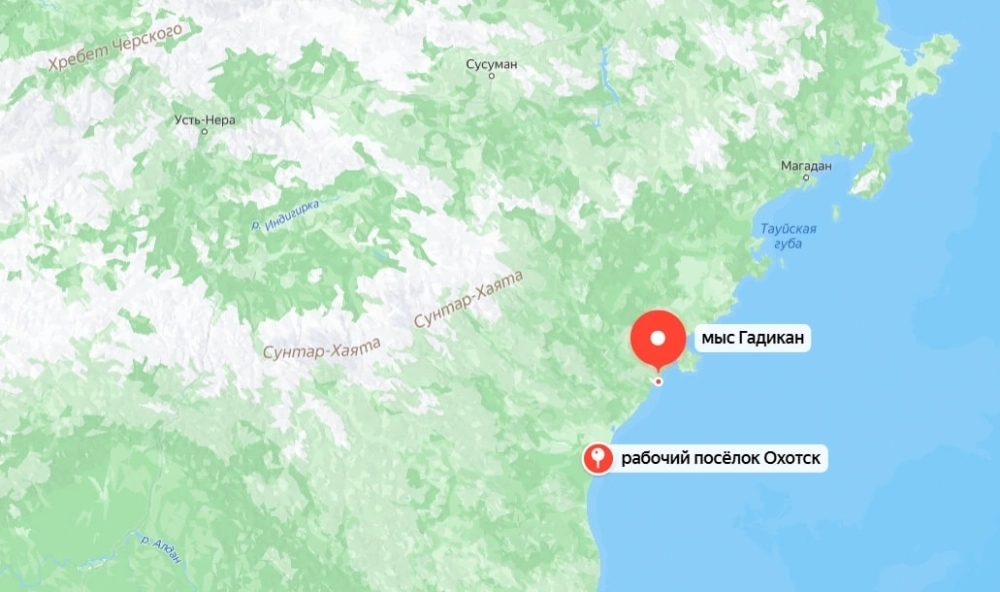 Вертолёт разбился в районе мыса Гадикан, преодолев чуть меньше половины маршрута до точки назначения.