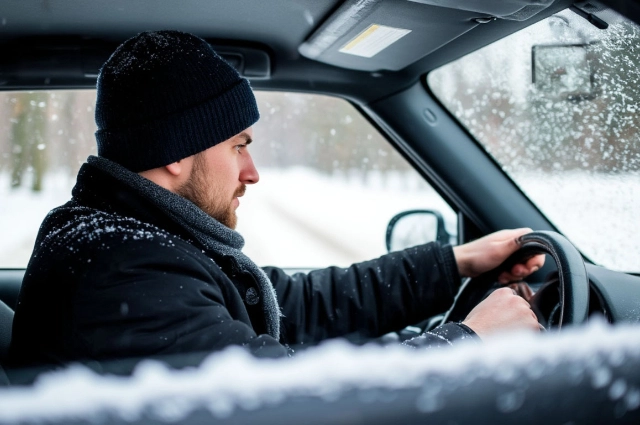 Мужчина за рулём, зима