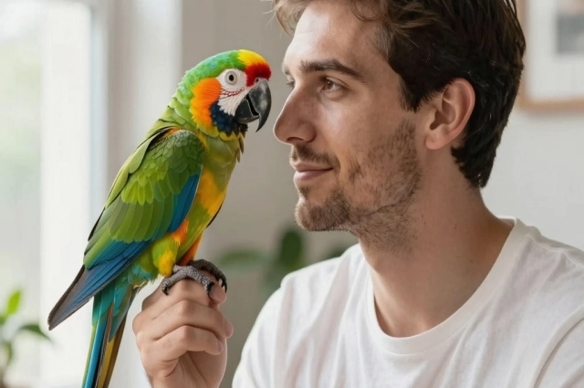 Птица имитирует человека, потому что считает его своей парой.