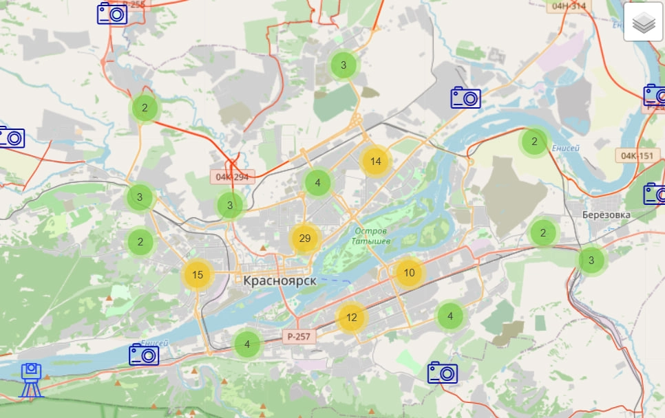 Карта дорожных камер в Красноярске.
