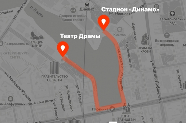 Схема движения митингующих в центре Екатеринбурга.