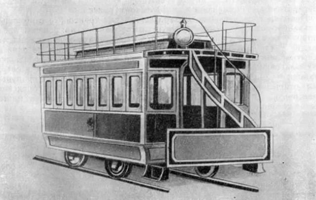 Трамвай Пироцкого, испытанный в Петербурге в 1880 году. Характерная черта – отсутствие пантографа (токосъёмника) на крыше. Электричество полностью подавалось по рельсам.