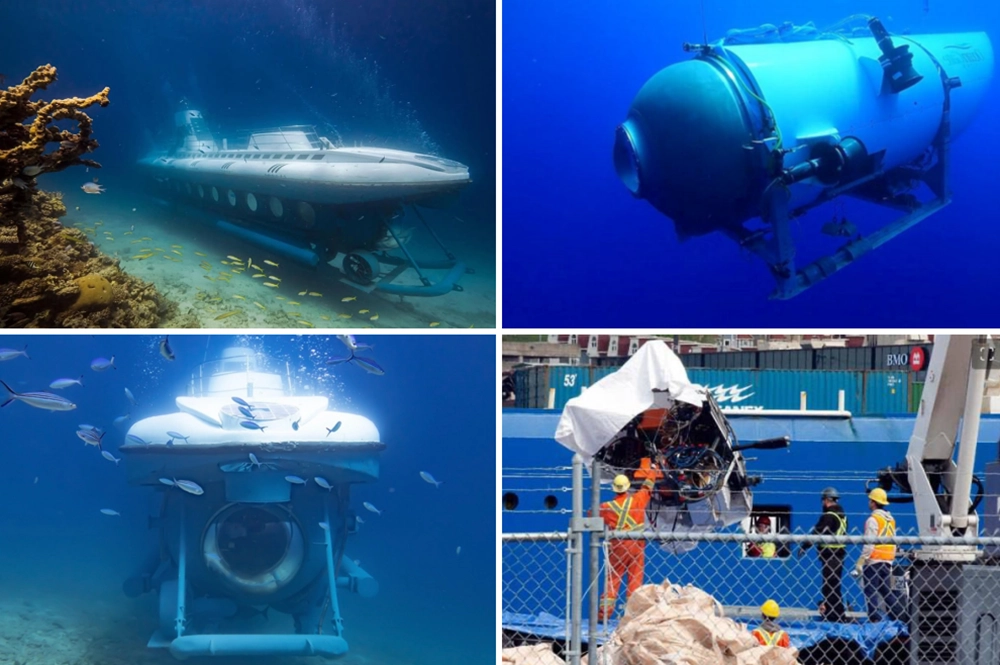 Батискафы «Синбад» (слева) и «Титат» и его обломки (справа).