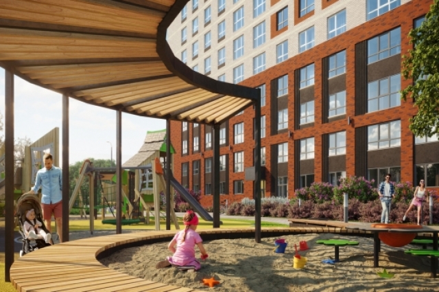 Двор порадует будущих жильцов ландшафтным озеленением и игровыми площадками для детей разного возраста.