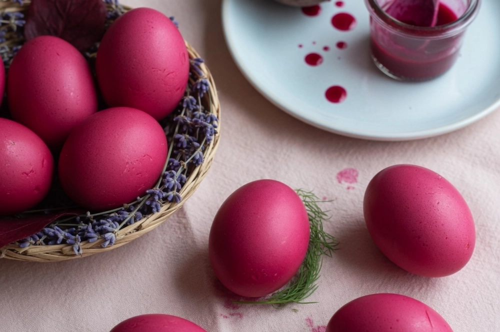 Яйца, окрашенные соком свёклы.