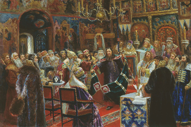  Суд над патриархом Никоном . Художник Сергей Милорадович, 1885 год