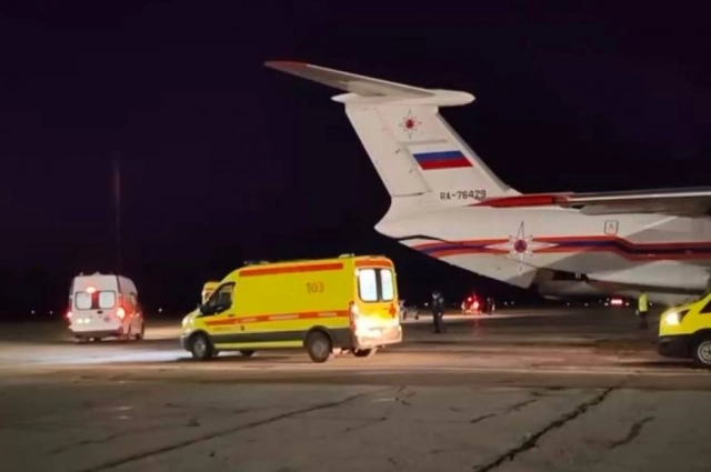 Спецборт, на котором доставили пострадавших при атаке БПЛА из Ижевска в Москву.
