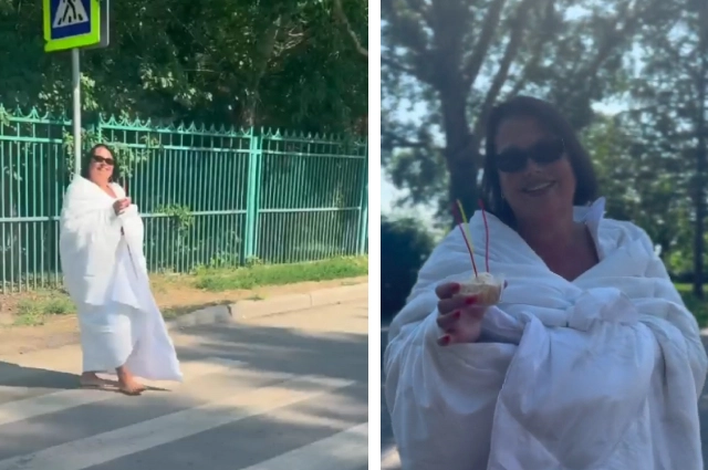 В день рождения Дарья устроила фотосессию. Она босиком ходила по дорогам в одеяле и очках.