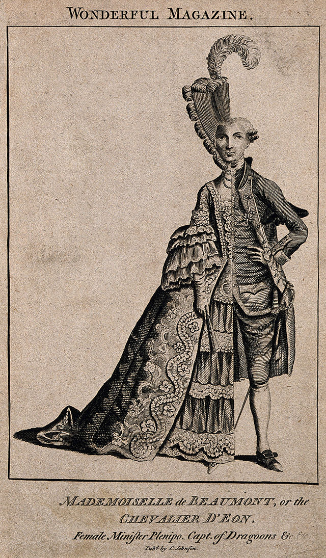 Мадмуазель де Бомон, или Шевалье д’Эон, гравюра из Wonderful Magazine.