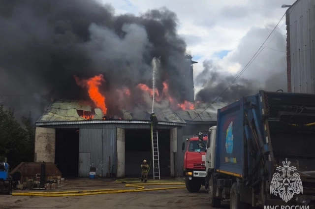  крупный пожар в здании автосервиса в деревне Демидово. 