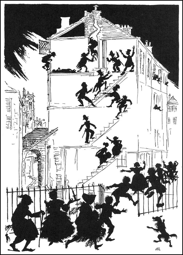Вся картина происшествия в рассказе Эдгара Аллана По Убийство на улице Морг . Иллюстрация Артура Рэкема, 1935 год