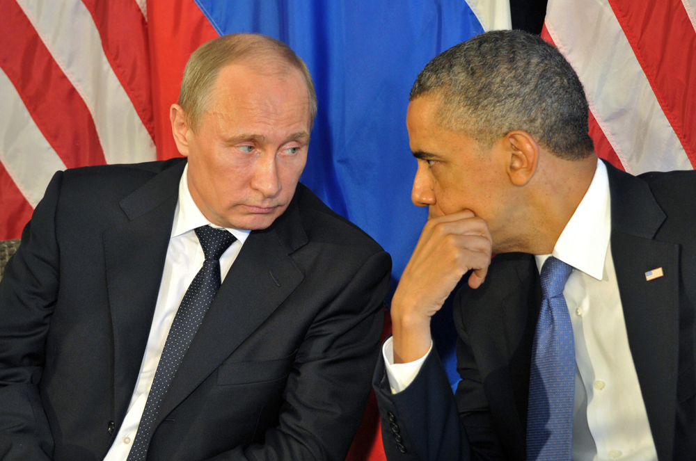 В. Путин и Б. Обама (справа) во время встречи в преддверии саммита G20 в гостинице 
