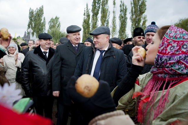 Губернатору Александру Никитину презентуют картофельную экспозицию.