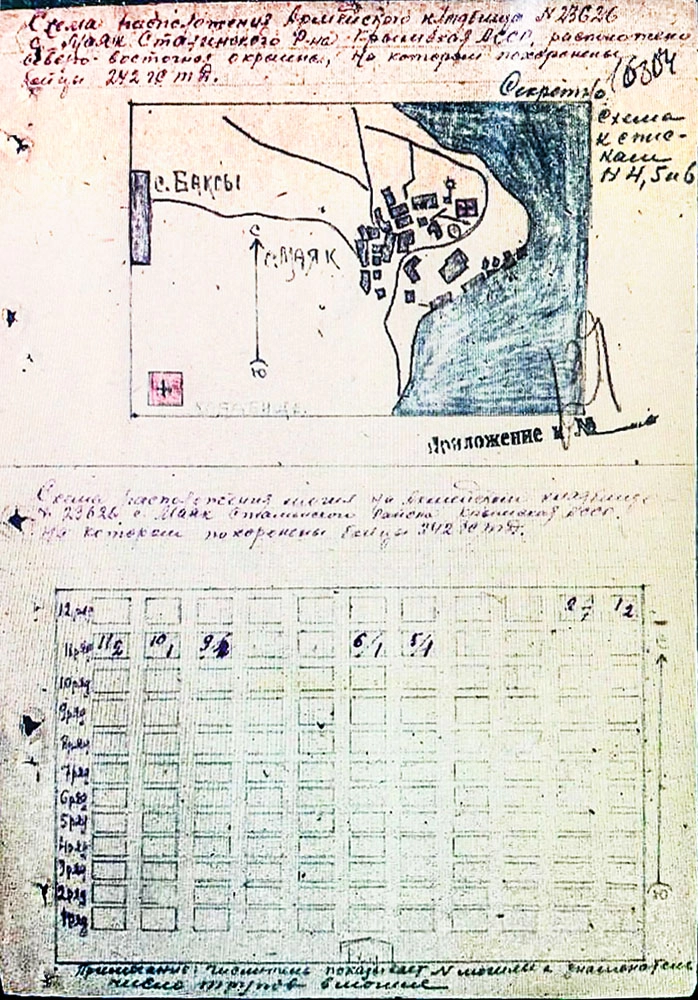 Схема дивизионного кладбища у посёлка Маяк.