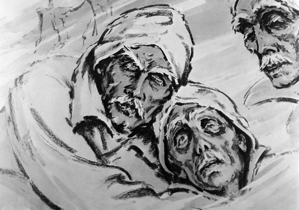 Репродукция картины Е. Кобытева «Реквием». Из серии рисунков «До последнего дыхания»