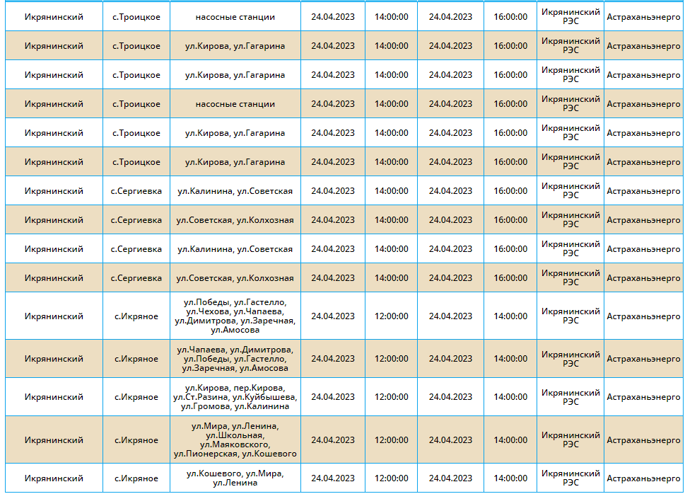 Отключения света в астрахани 24 апреля