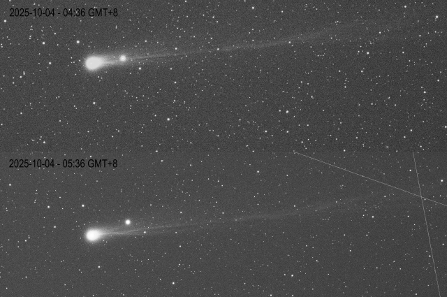 Буквально за час положение хвоста кометы меняется.