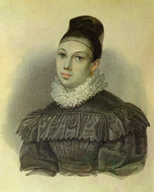 Акварель Н. А. Бестужева (1832)«Портрет мой слишком льстит, но, однако я на нем похожа»