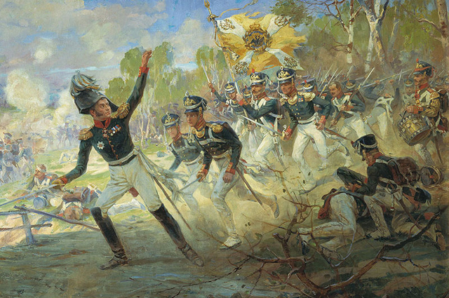 Подвиг солдат Раевского под Салтановкой.Н. С. Самокиш, 1812 г.