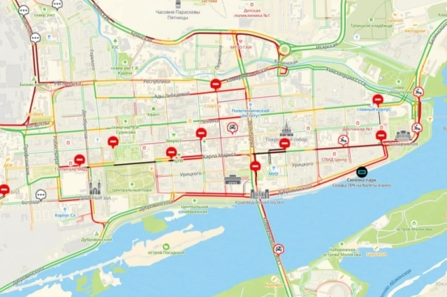 Дорожная обстановка в Красноярске вечером 29 августа.