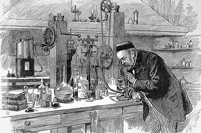 Луи Пастер в своей лаборатории в Париже.