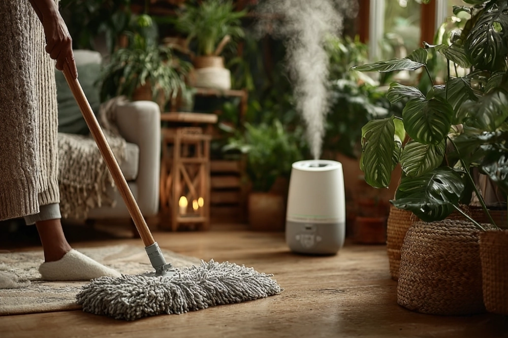 Влажная уборка — одна из мер профилактики гриппа.