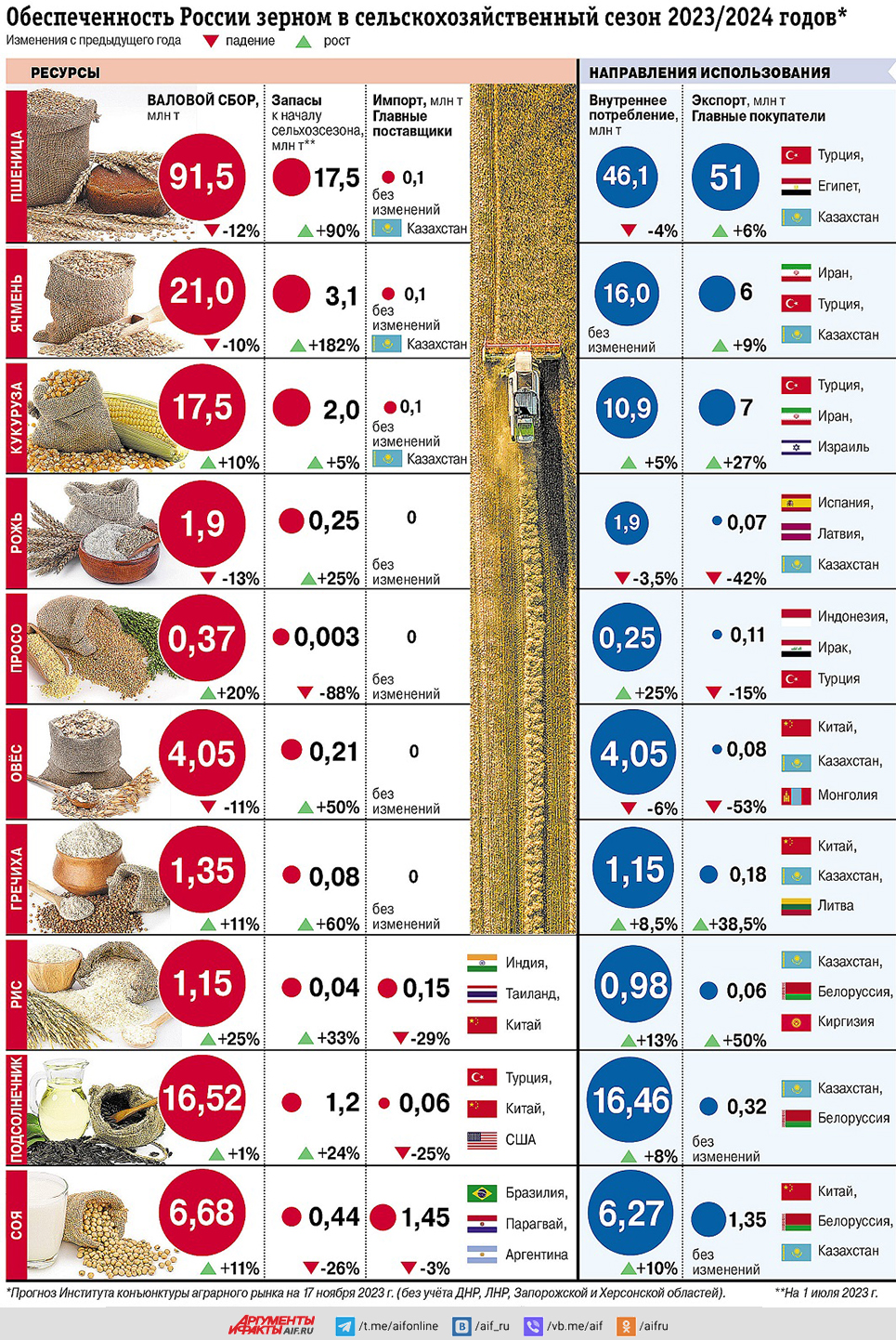 Обеспеченность России зерном в сезон 2023 / 2024 годов. Инфографика |  Аргументы и Факты