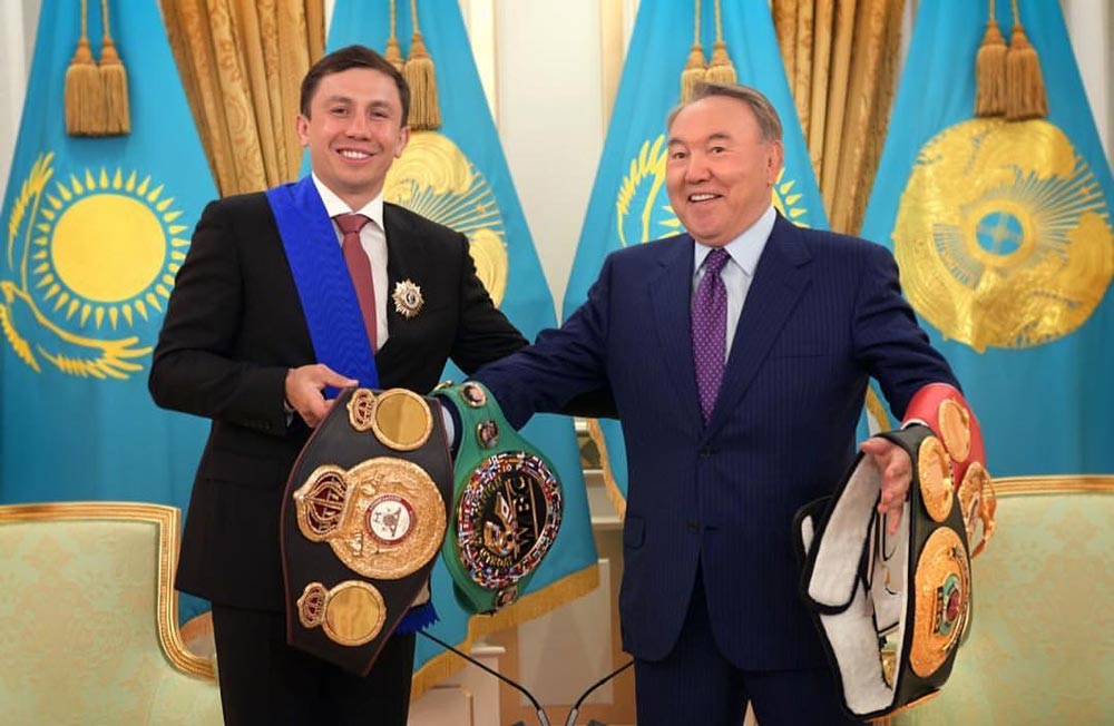 Нурсултан Назарбаев и чемпион мира по боксу среди профессионалов.
