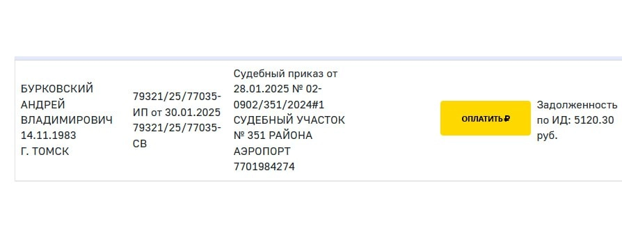 Задолженность Бурковского