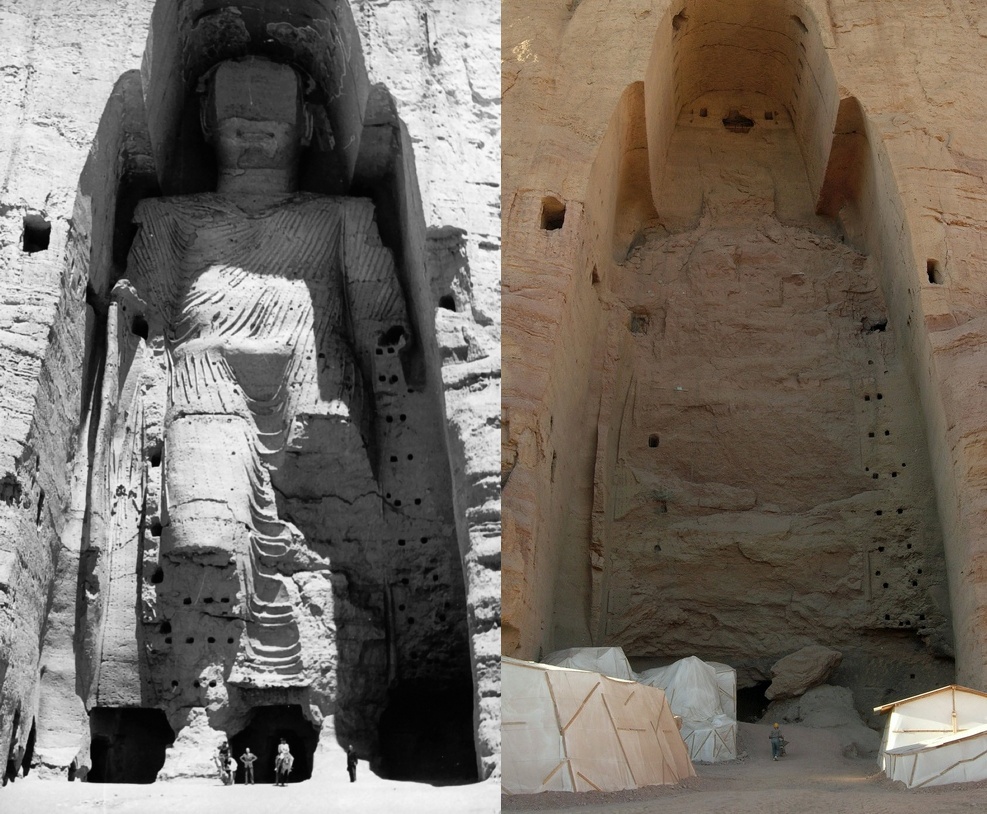 Бамианские статуи Будды до и после разрушения.