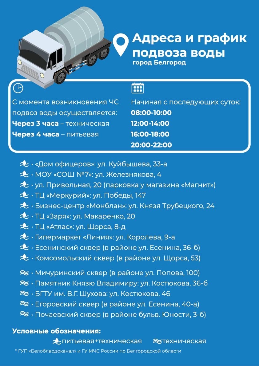 Белгородские власти организуют точки подвоза воды в случае ЧС