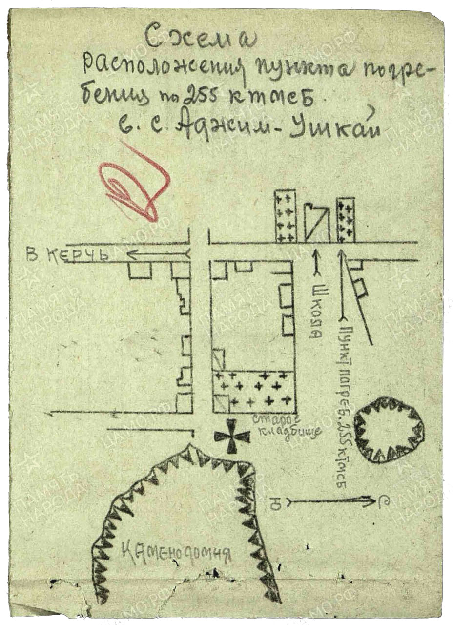 Схема воинского кладбища в Аджимушкае, 1944 г.